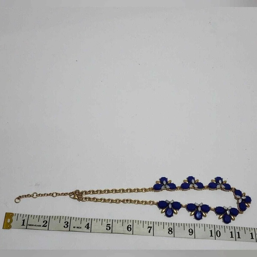 J.‎ Crew Cobalt Blue Floral Cluster Statement Necklace Gold Tone Adjustable Link